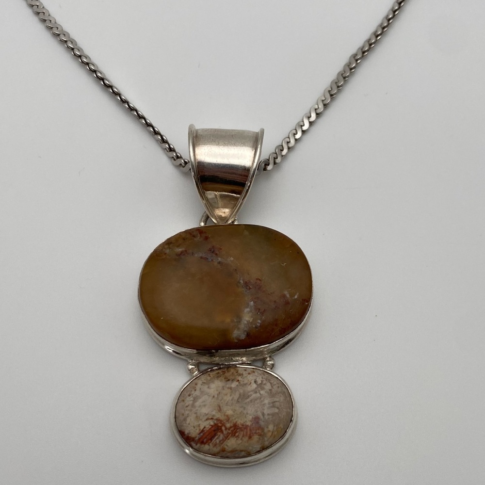 Sterling Silver 925 Chunky Jasper Gemstone Pendant Necklace